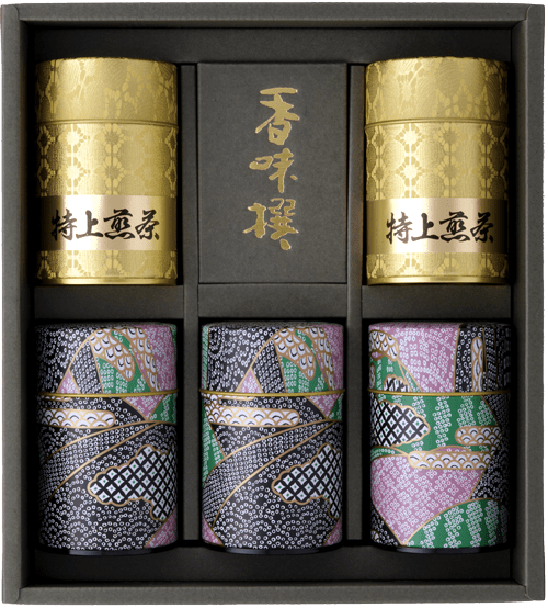 C-8　玉冠100g缶（ゴールド）×2本・玉の雫100g缶（青しぼり）×3本